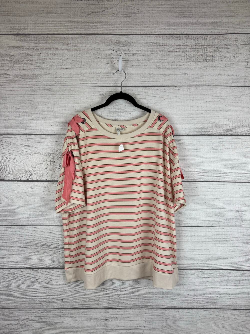 Cato Plus Size Cream & Pink Striped Lace Up Bow Sleeve Blouse Size 22/24W